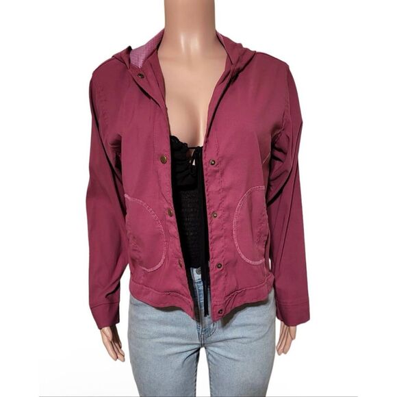 Pulp women long sleeve snap button down hoodie maroon jacket M - Picture 2 of 6